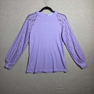 Miholl Womens Size Small Waffle Knit Top Sheer Lace Bishop Sleeves Purple